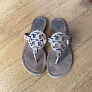 Tory Burch Miller Flat Leather Logo Slide Sandals
